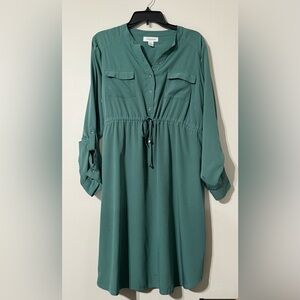 Motherhood Maternity Green Shirt Dress Ruched Drawstring Tunic - Size XL